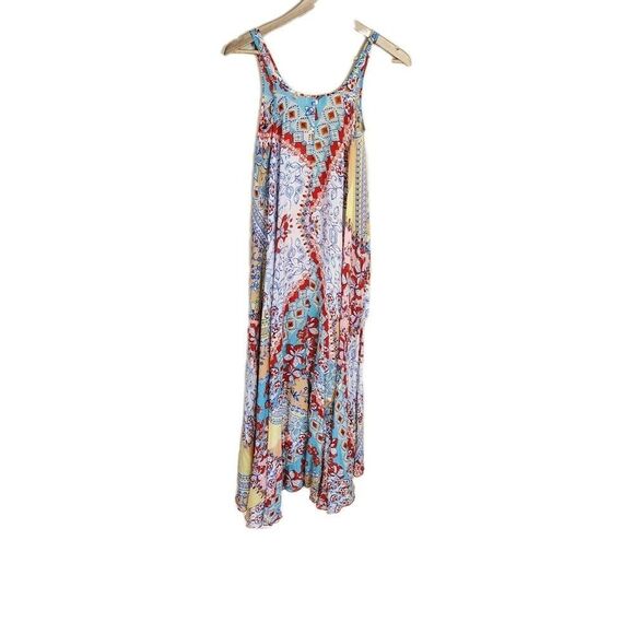 Coastal Boho Patchwork Floral Maxi Dress XS Sleeveless Flowy High Low Hem Resort - Picture 6 of 10